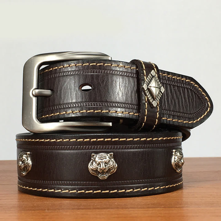 Ceinture en cuir cloutée à rivets en forme de tigre unique