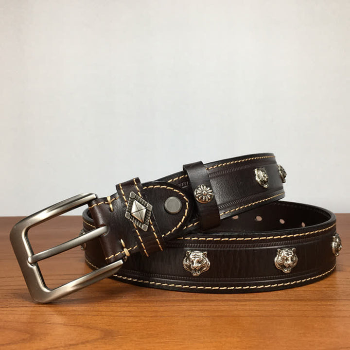 Ceinture en cuir cloutée à rivets en forme de tigre unique