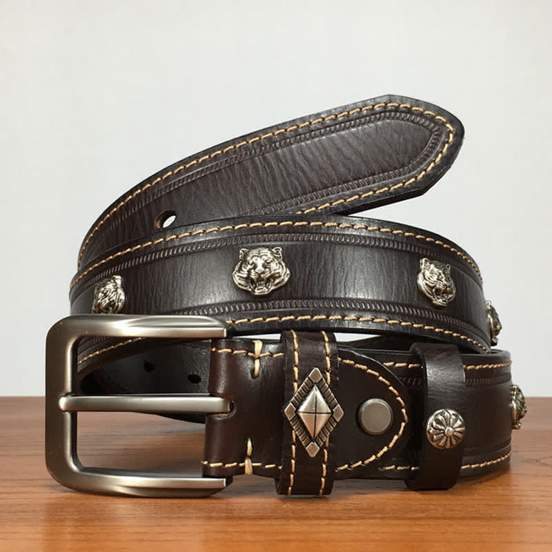Ceinture en cuir cloutée à rivets en forme de tigre unique