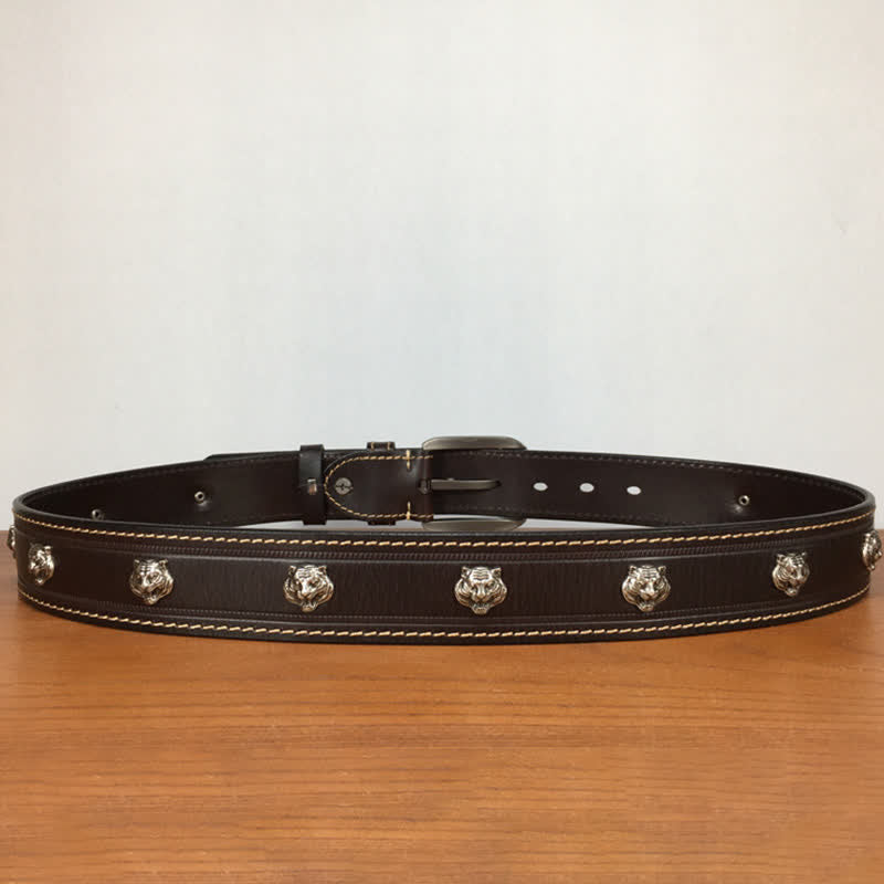 Ceinture en cuir cloutée à rivets en forme de tigre unique