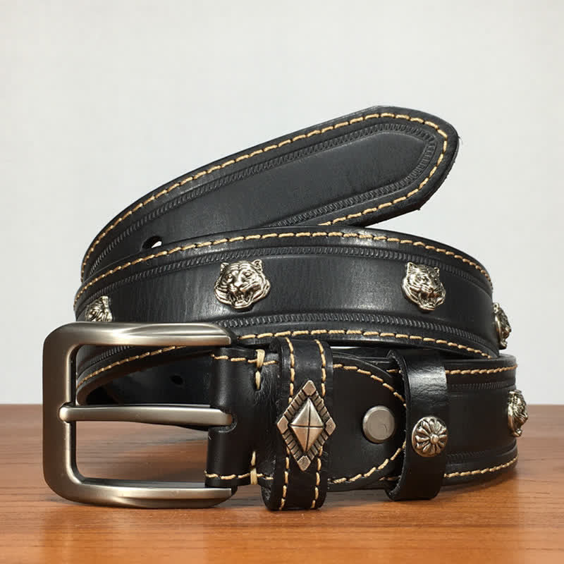 Ceinture en cuir cloutée à rivets en forme de tigre unique