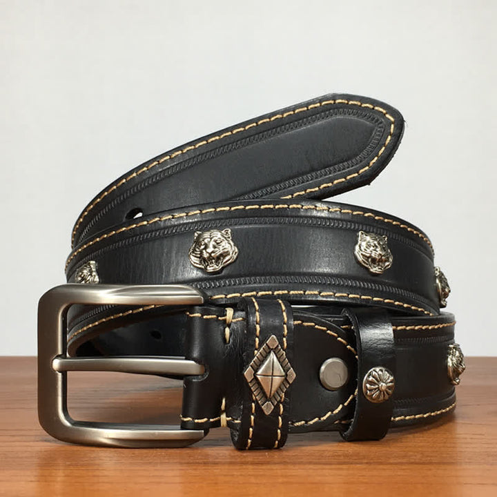 Ceinture en cuir cloutée à rivets en forme de tigre unique