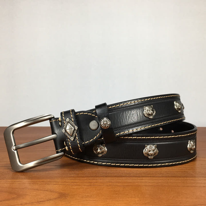 Ceinture en cuir cloutée à rivets en forme de tigre unique