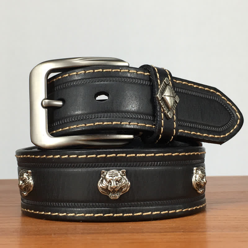 Ceinture en cuir cloutée à rivets en forme de tigre unique