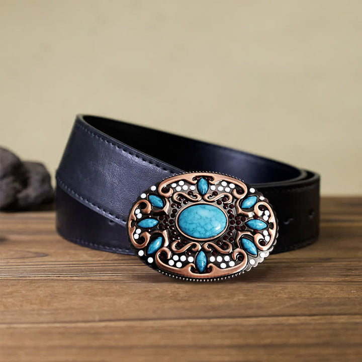 Ceinture en cuir à boucle pour homme avec pierres mélangées turquoise