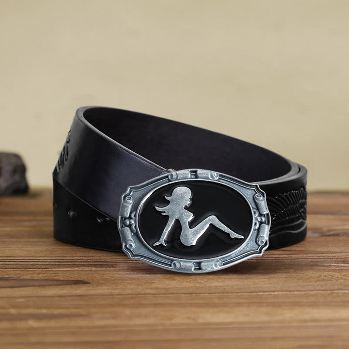 Ceinture en cuir à boucle pour homme avec silhouette de femme punk DIY