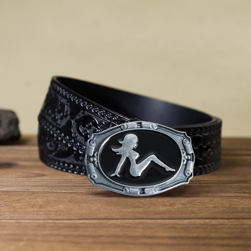 Ceinture en cuir à boucle pour homme avec silhouette de femme punk DIY