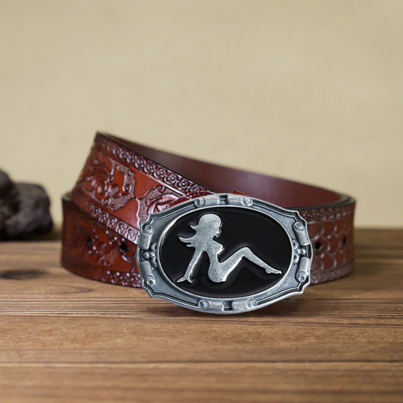 Ceinture en cuir à boucle pour homme avec silhouette de femme punk DIY