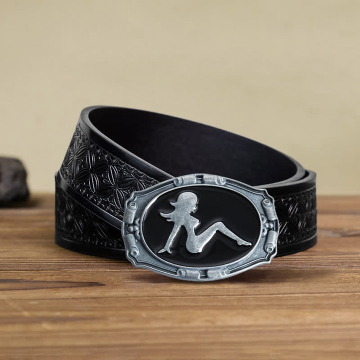 Ceinture en cuir à boucle pour homme avec silhouette de femme punk DIY