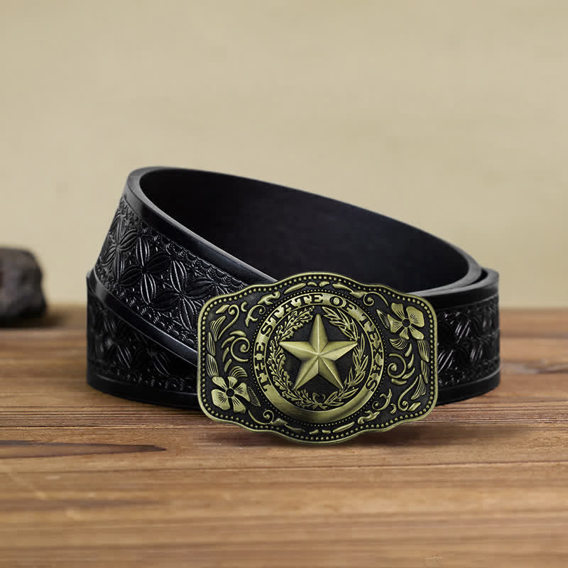 Ceinture en cuir à boucle 5 étoiles Texas State DIY pour homme