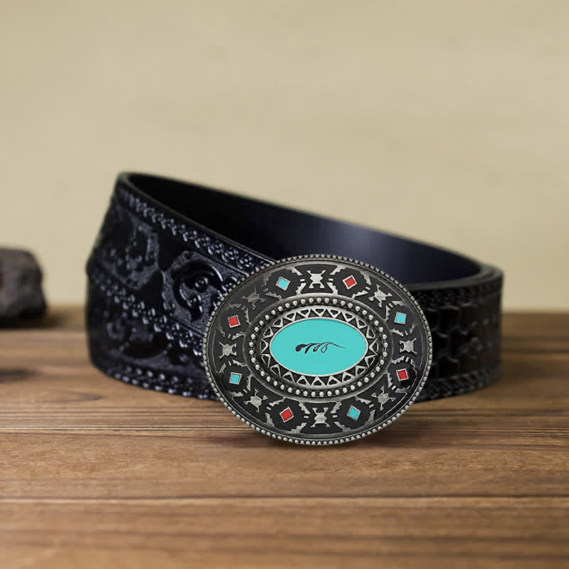 Ceinture en cuir émaillé colorée pour homme, style western