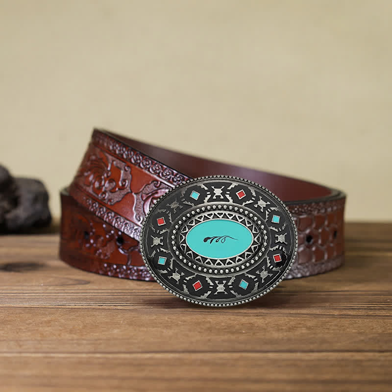 Ceinture en cuir émaillé colorée pour homme, style western