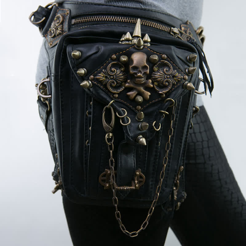 Sac banane gothique rétro steampunk avec tête de mort et clous