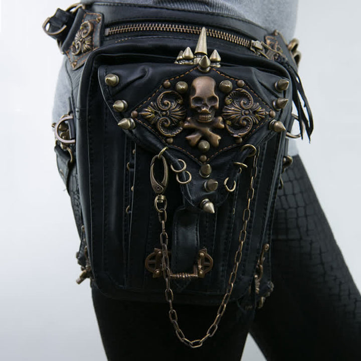 Sac banane gothique rétro steampunk avec tête de mort et clous