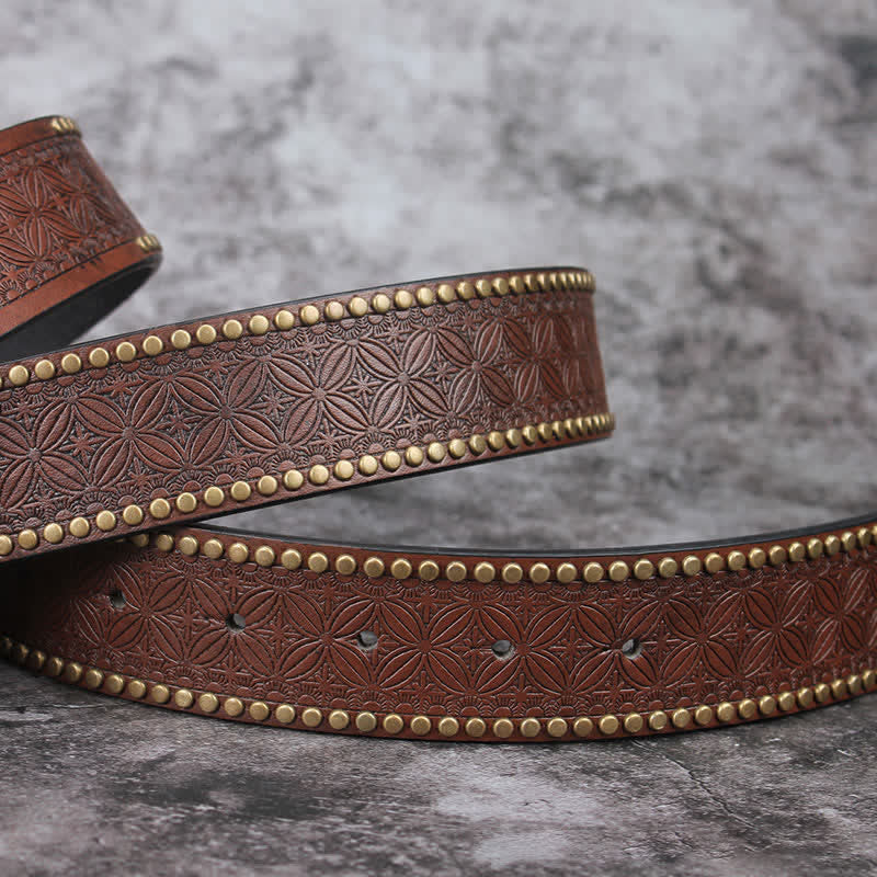 Ceinture en cuir incrusté turquoise avec boucle évidée pour homme