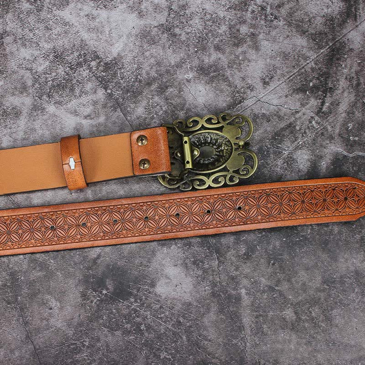 Ceinture en cuir incrusté turquoise avec boucle évidée pour homme