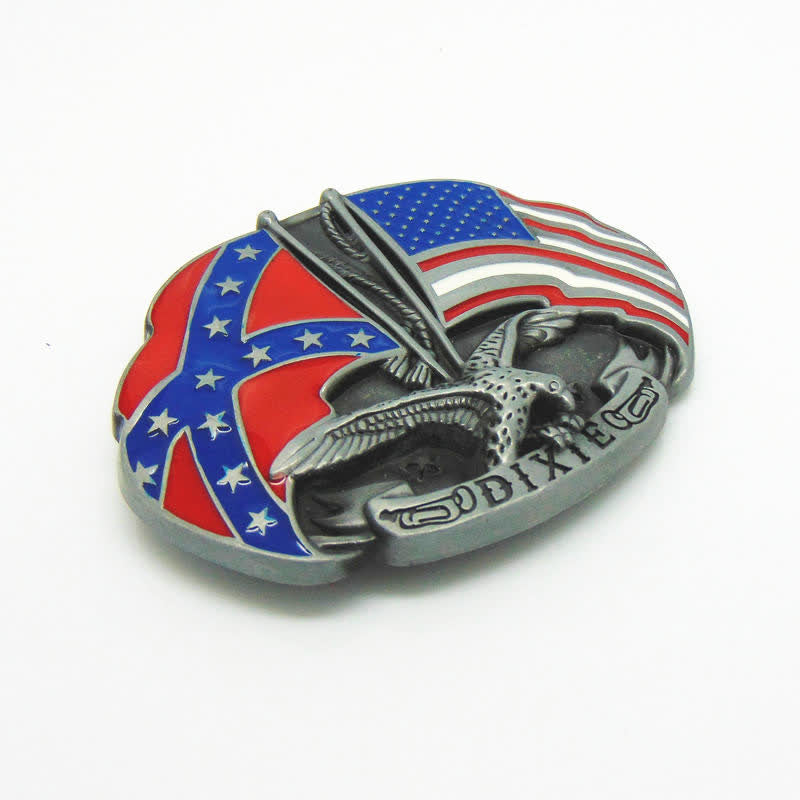 Ceinture en cuir à boucle Dixie pour homme avec drapeau double aigle
