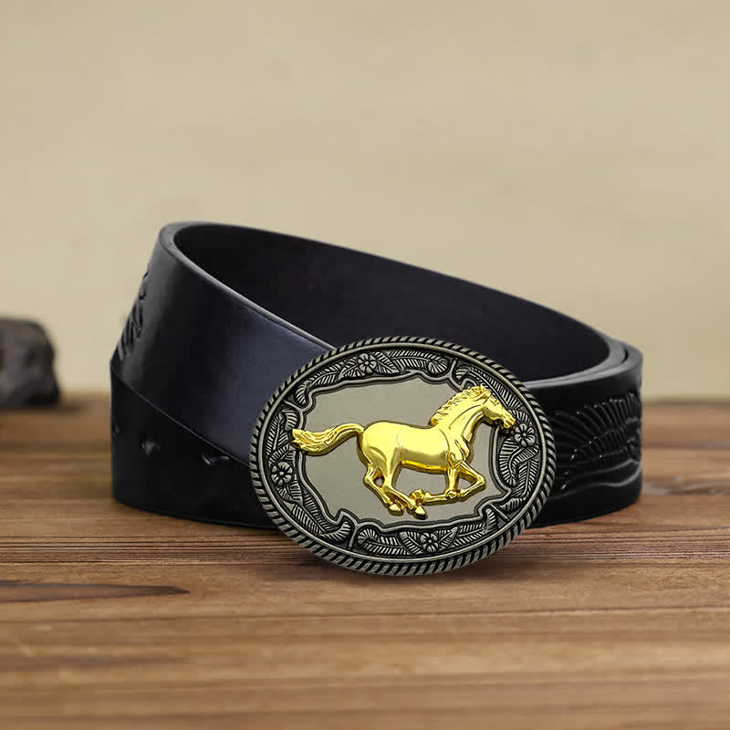 Ceinture en cuir à boucle pour homme avec motif cheval, taureau