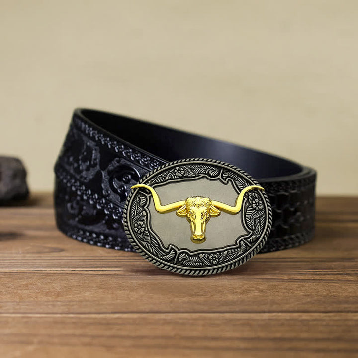 Ceinture en cuir à boucle pour homme avec motif cheval, taureau