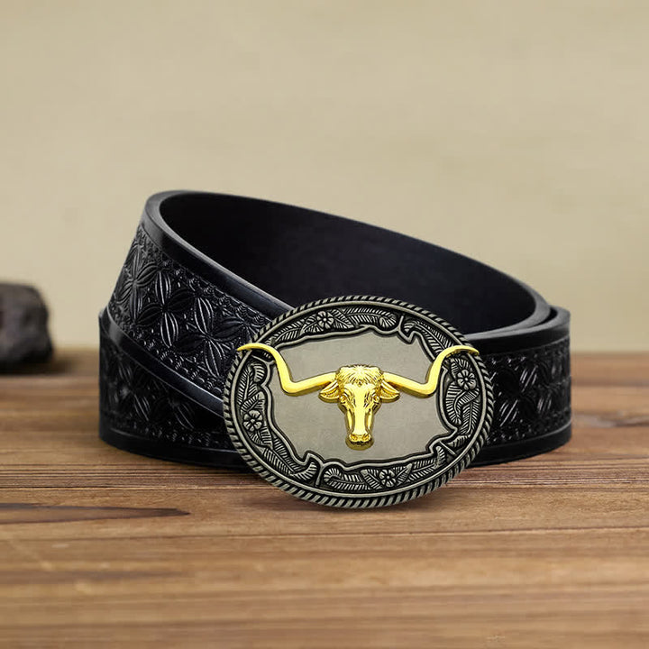 Ceinture en cuir à boucle pour homme avec motif cheval, taureau