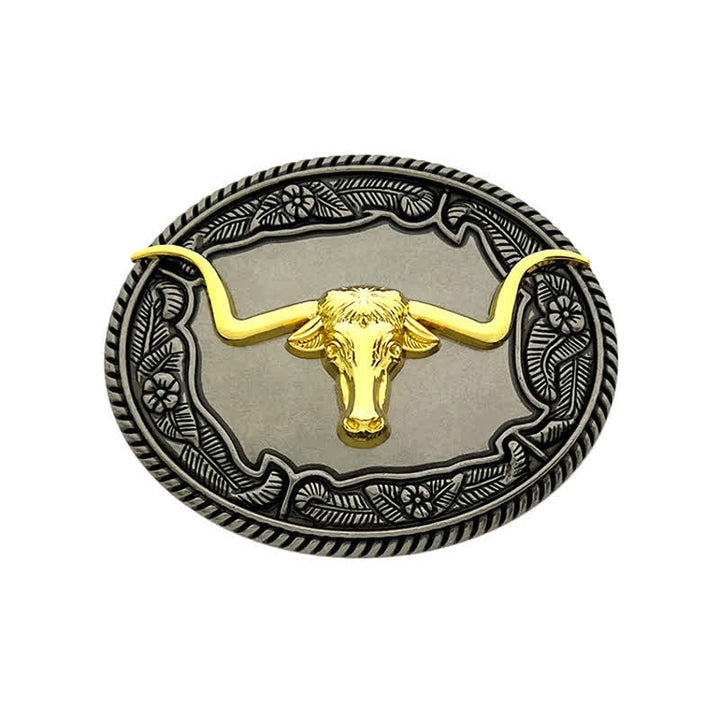 Ceinture en cuir à boucle pour homme avec motif cheval, taureau