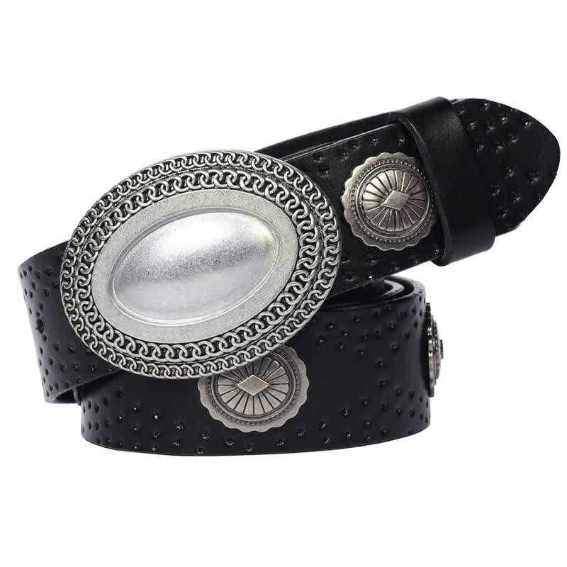 Ceinture en cuir à rivets et boucle ovale pour homme au look vintage
