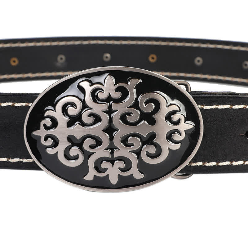Ceinture en cuir à rivets ethniques pour hommes avec motif de fleurs sculptées et tête de lion