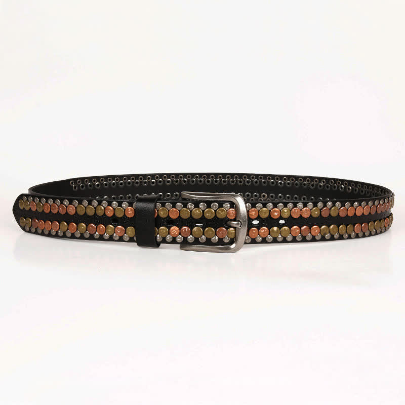 Ceinture en cuir cloutée à rivets et boutons multicolores pour homme
