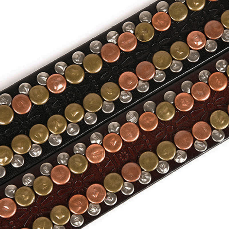 Ceinture en cuir cloutée à rivets et boutons multicolores pour homme