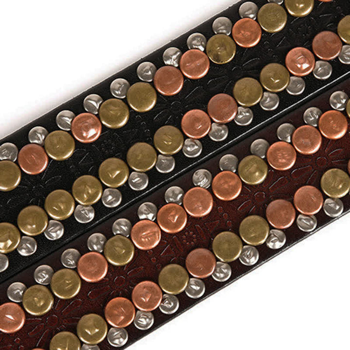 Ceinture en cuir cloutée à rivets et boutons multicolores pour homme