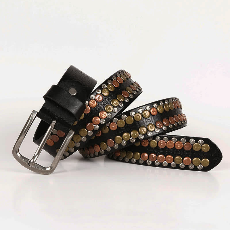 Ceinture en cuir cloutée à rivets et boutons multicolores pour homme