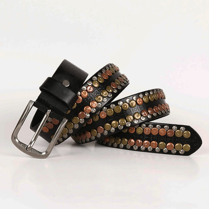 Ceinture en cuir cloutée à rivets et boutons multicolores pour homme