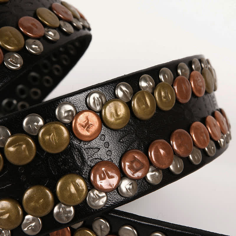 Ceinture en cuir cloutée à rivets et boutons multicolores pour homme