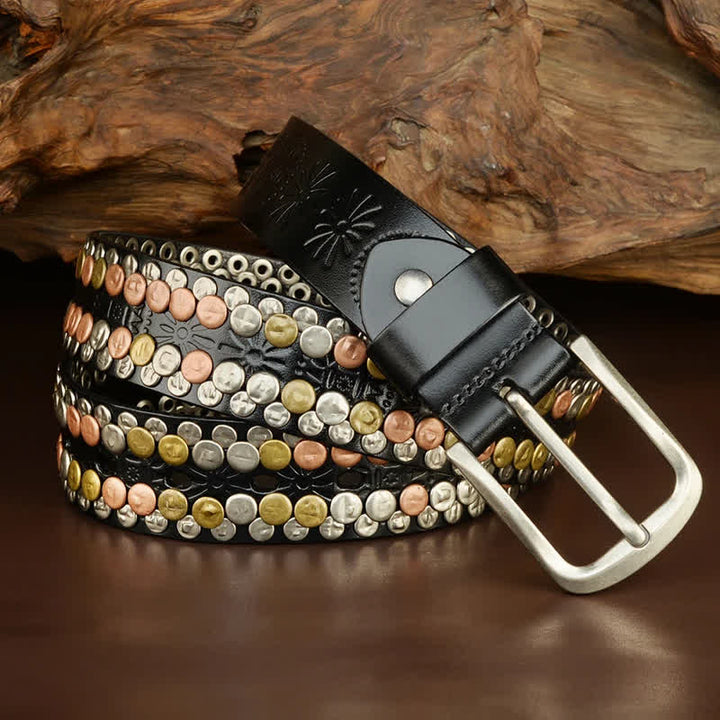 Ceinture en cuir cloutée à rivets et boutons multicolores pour homme