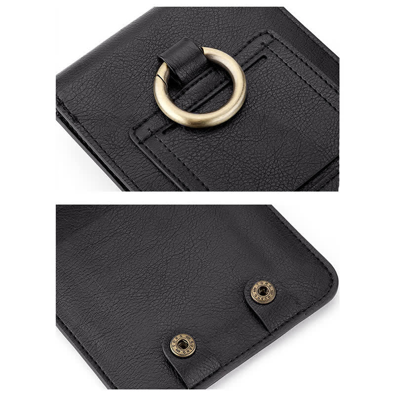 Sac ceinture en cuir noir avec tête de mort punk