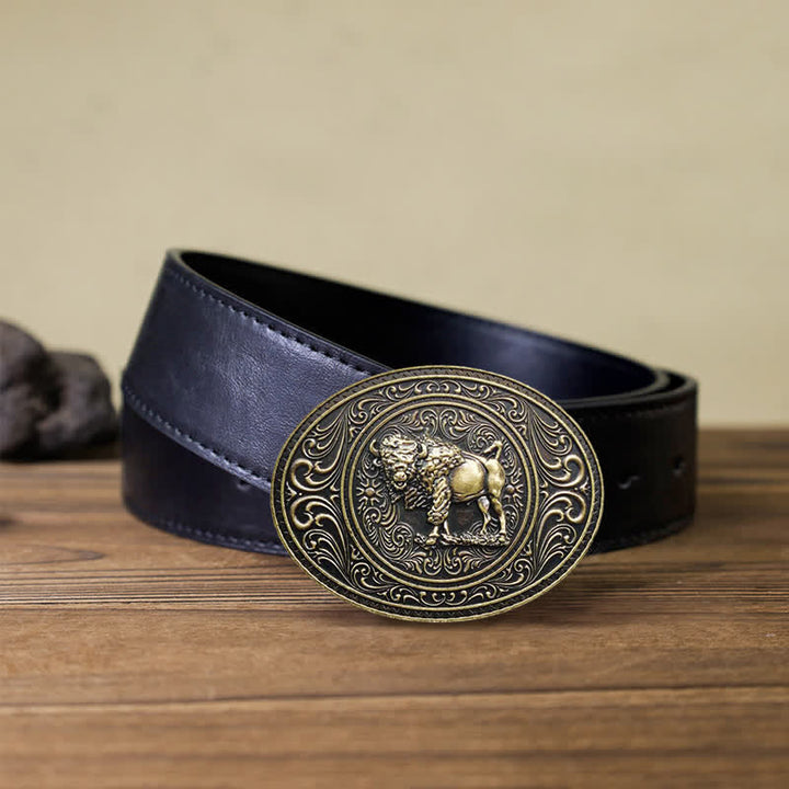 Ceinture en cuir à boucle pour homme avec motif animal sauvage, ours et taureau