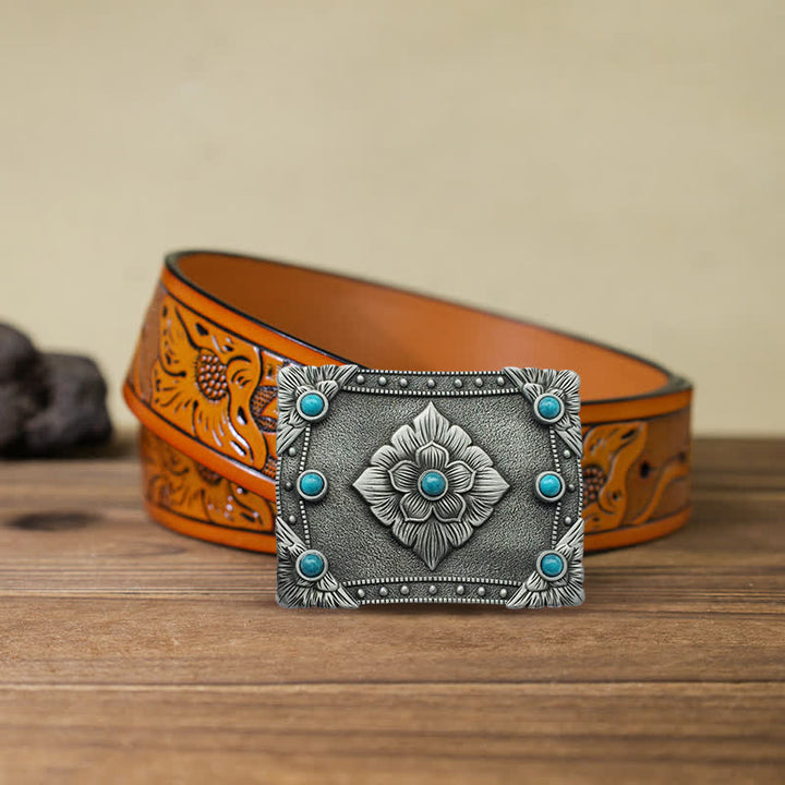 Ceinture en cuir à boucle rectangulaire turquoise western DIY pour homme
