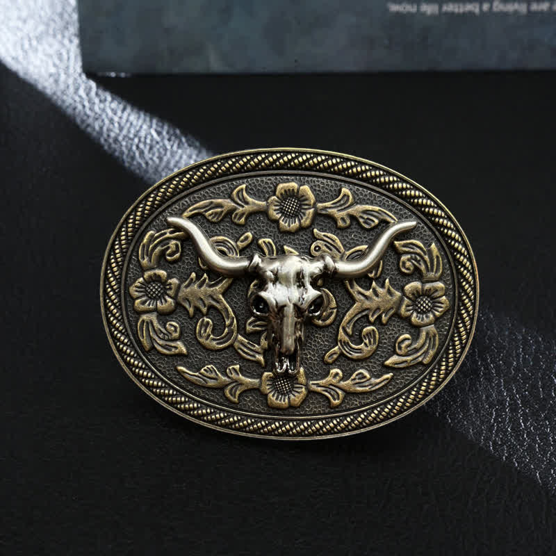 Ceinture en cuir à boucle sculptée en forme de tête de taureau pour homme