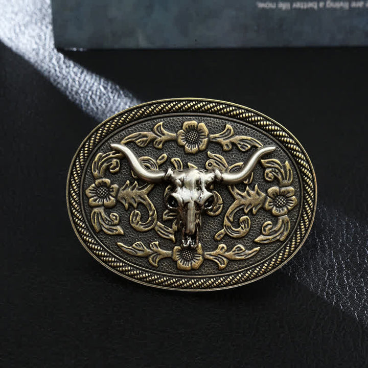 Ceinture en cuir à boucle sculptée en forme de tête de taureau pour homme