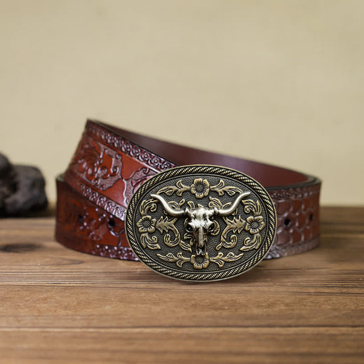 Ceinture en cuir à boucle sculptée en forme de tête de taureau pour homme