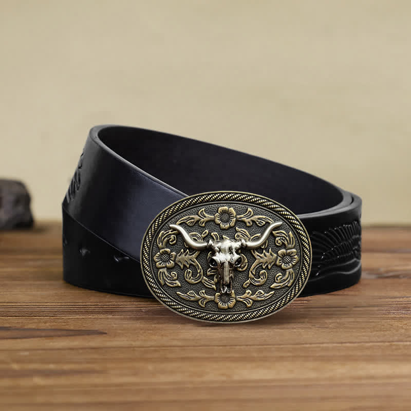 Ceinture en cuir à boucle sculptée en forme de tête de taureau pour homme