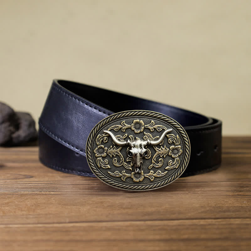 Ceinture en cuir à boucle sculptée en forme de tête de taureau pour homme