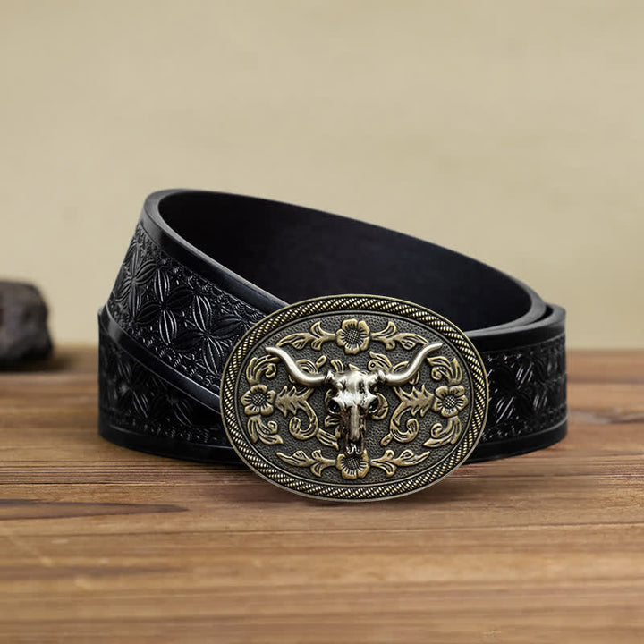 Ceinture en cuir à boucle sculptée en forme de tête de taureau pour homme
