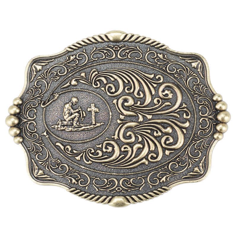 Ceinture en cuir à boucle pour homme avec motif de croix religieuse