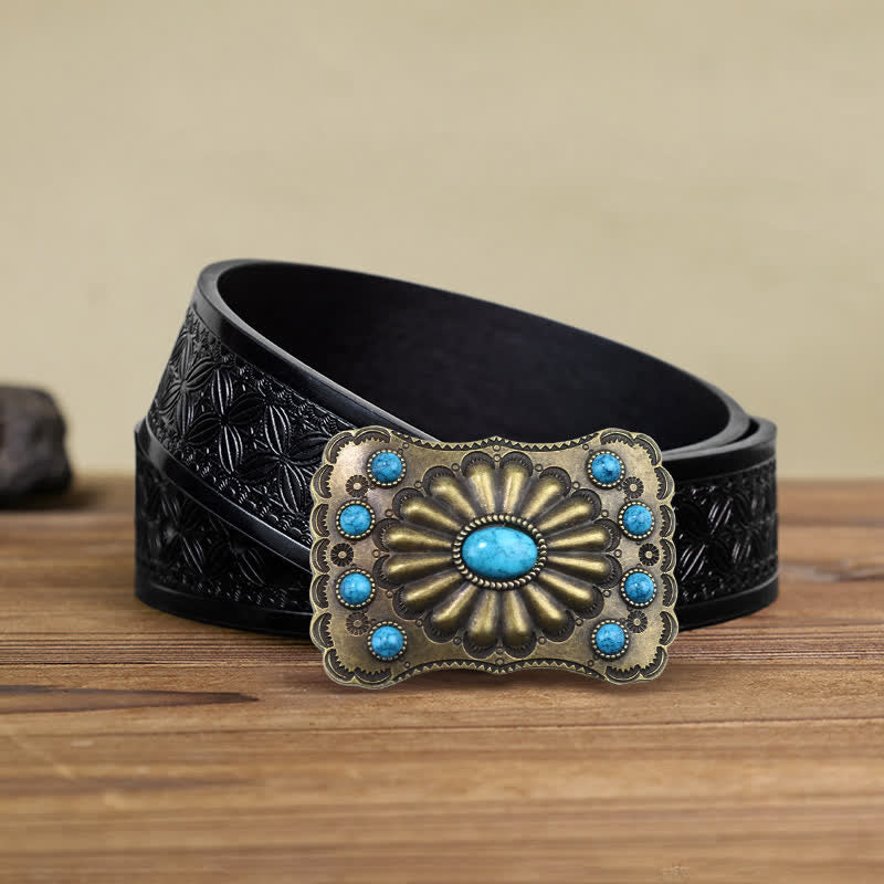 Ceinture en cuir à boucle rectangulaire en pierre turquoise occidentale DIY pour homme