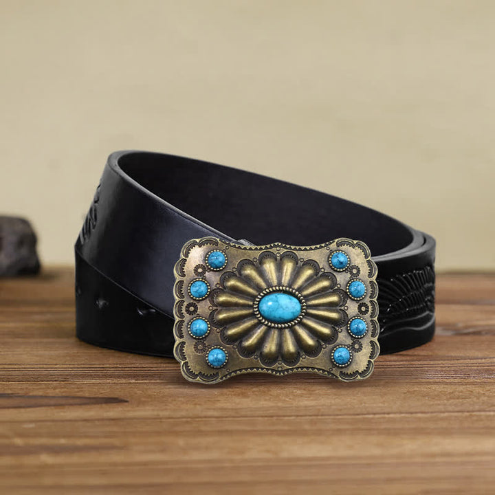 Ceinture en cuir à boucle rectangulaire en pierre turquoise occidentale DIY pour homme