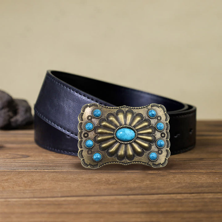 Ceinture en cuir à boucle rectangulaire en pierre turquoise occidentale DIY pour homme