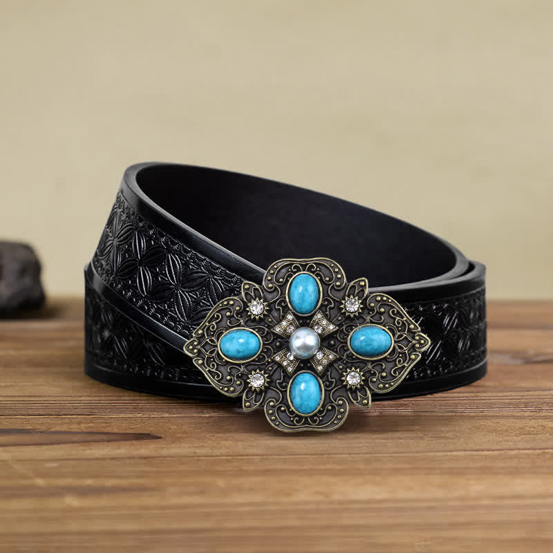Ceinture en cuir à boucle turquoise décorative et superbe pour homme