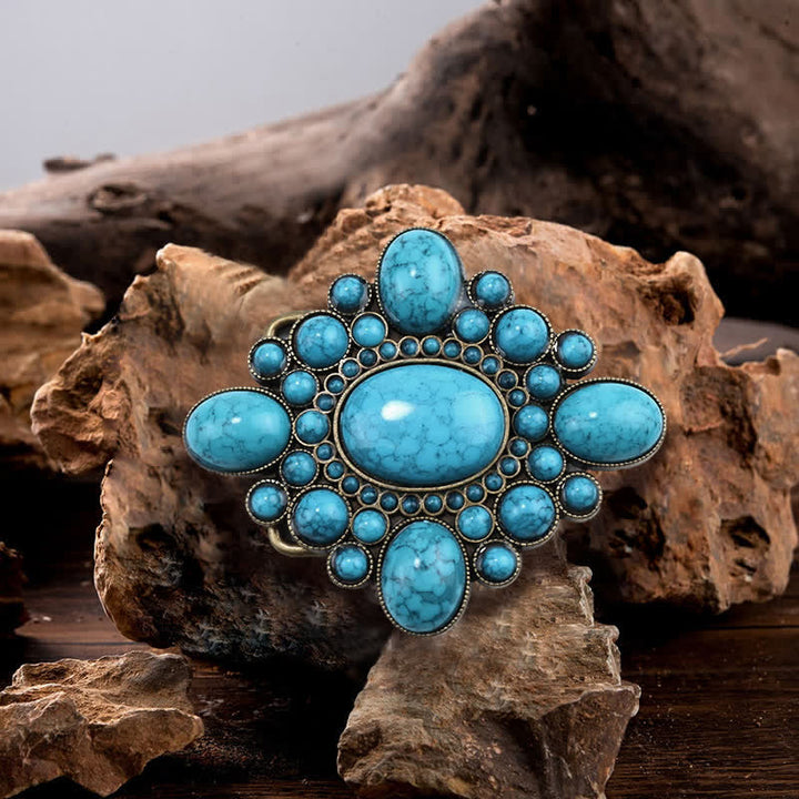 Ceinture en cuir à boucle ton bronze turquoise de luxe pour homme