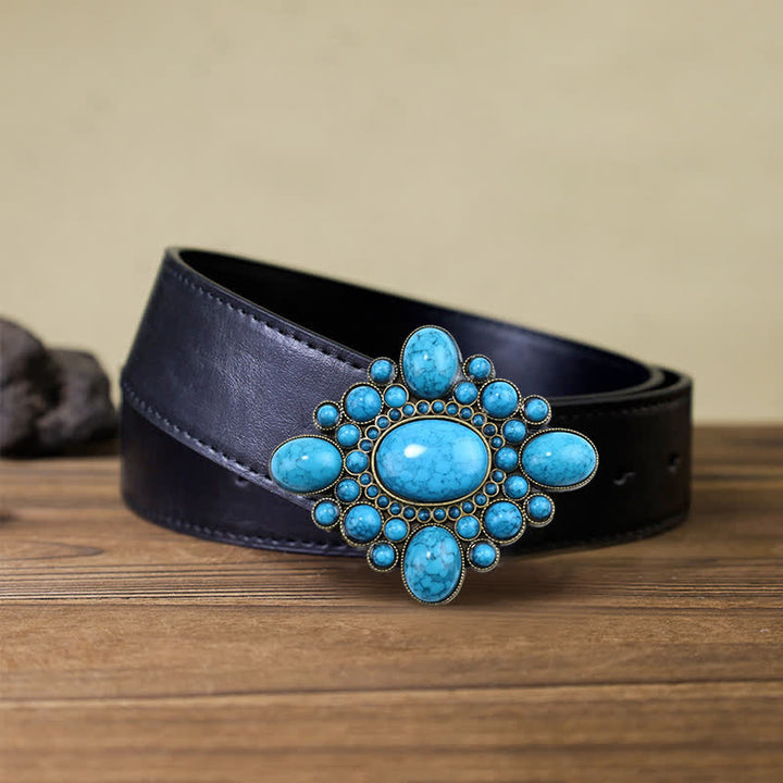 Ceinture en cuir à boucle ton bronze turquoise de luxe pour homme